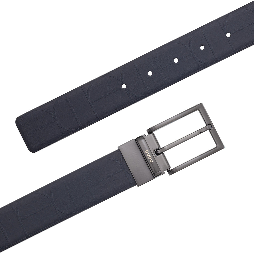 DUDU Reversible Belt Man in Leder, in Italien hergestellt, verstellbar und mit Drehschnalle, Haut mit einer bedruckten Seite und einer glatten Seite