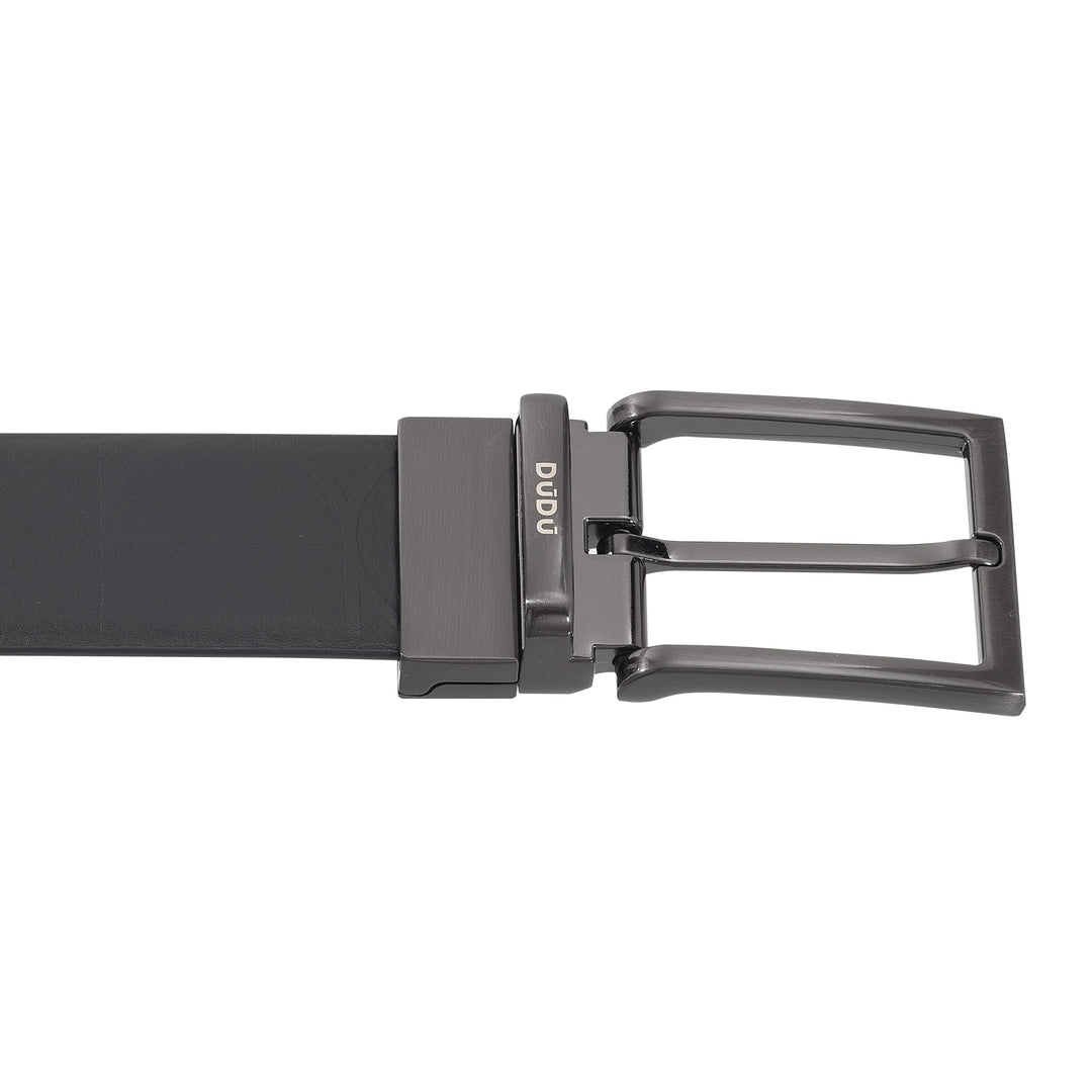 DUDU Reversible Belt Man in Leder, in Italien hergestellt, verstellbar und mit Drehschnalle, Haut mit einer bedruckten Seite und einer glatten Seite