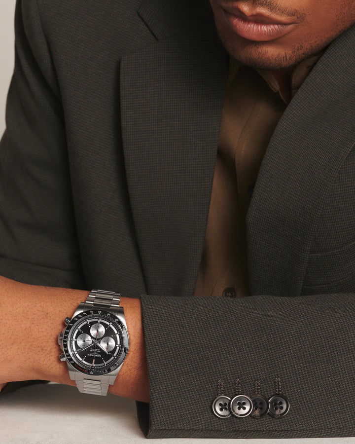 Longines Conquest Chronograph, 42 mm, schwarze Automatikuhr aus Stahl, L3.835.4.52.6
