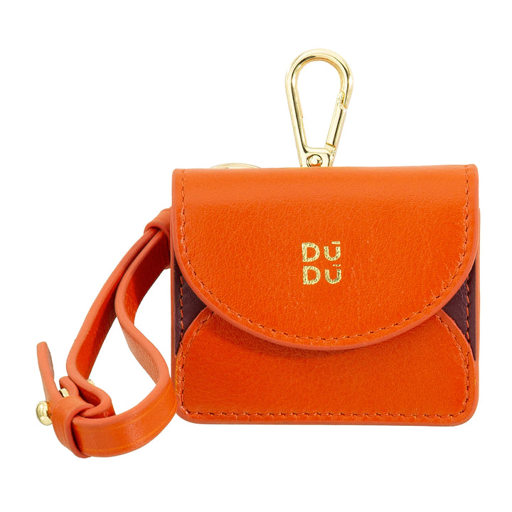 DUDU Étui pour écouteurs Air Pod en cuir véritable avec porte-clés - Mini housse avec mousqueton, élégant et compact