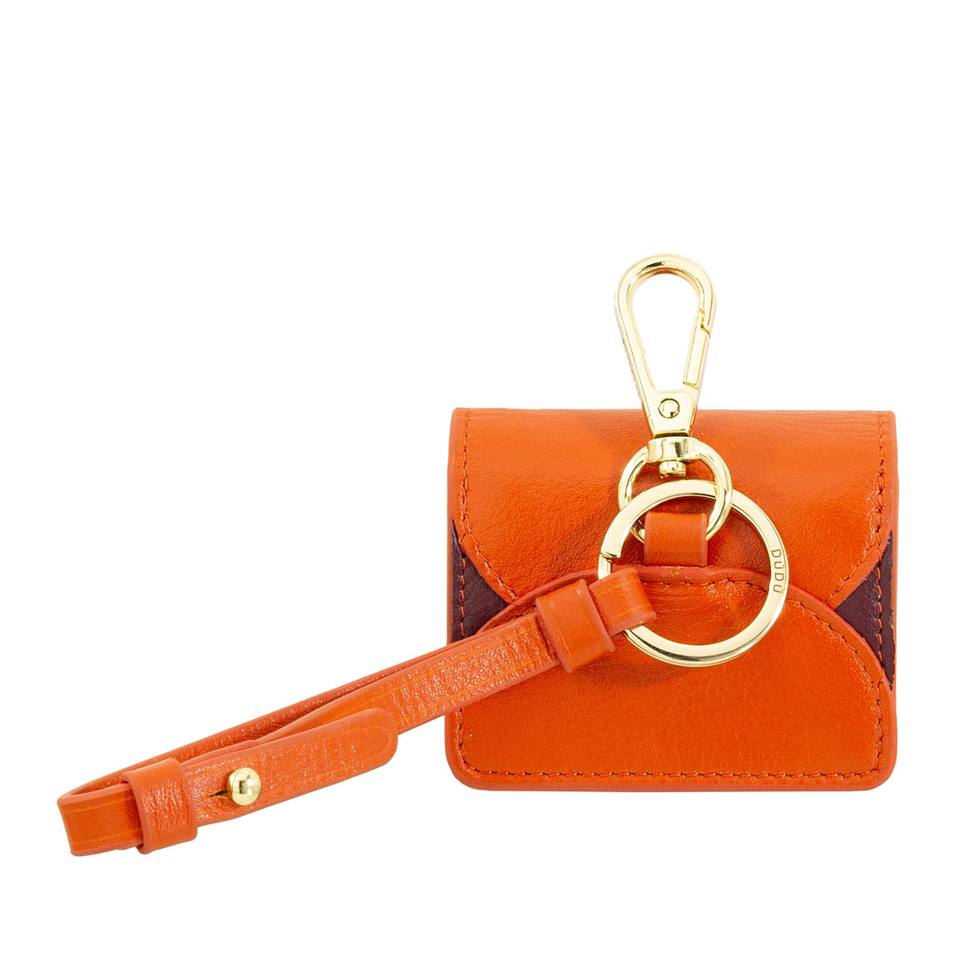 DUDU Étui pour écouteurs Air Pod en cuir véritable avec porte-clés - Mini housse avec mousqueton, élégant et compact
