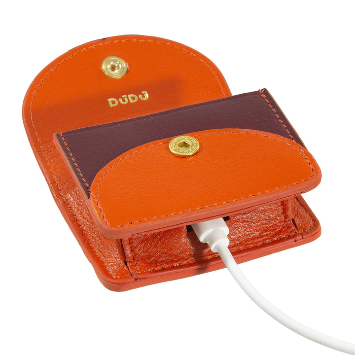 DUDU Étui pour écouteurs Air Pod en cuir véritable avec porte-clés - Mini housse avec mousqueton, élégant et compact