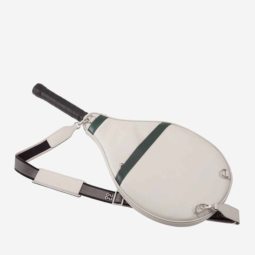 DUDU Étui pour raquette de tennis en cuir véritable, housse en édition limitée, gaine rembourrée avec fermeture éclair, poche latérale et bandoulière