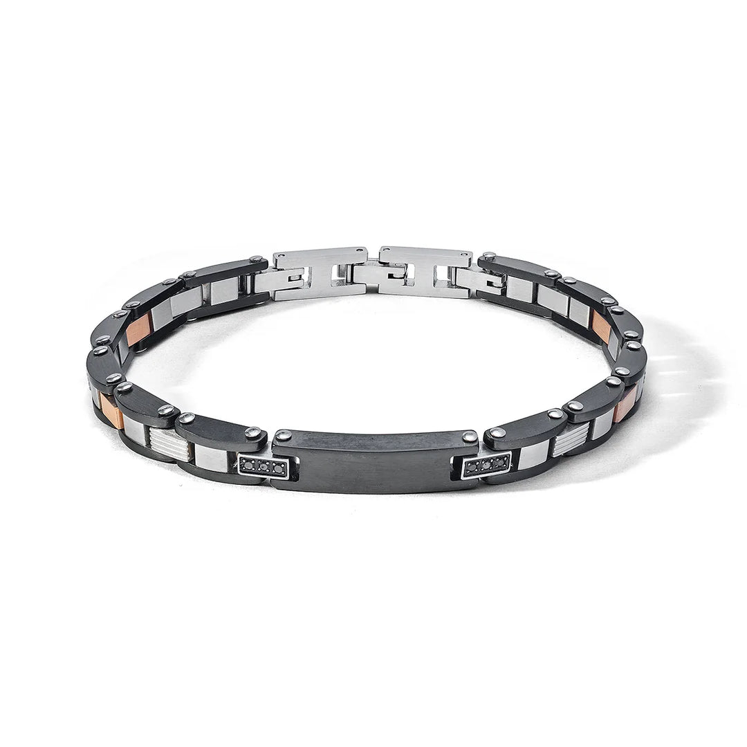 Comètes Bracelet en acier de base finitions PVD or rose et noir zircons UBR 1163