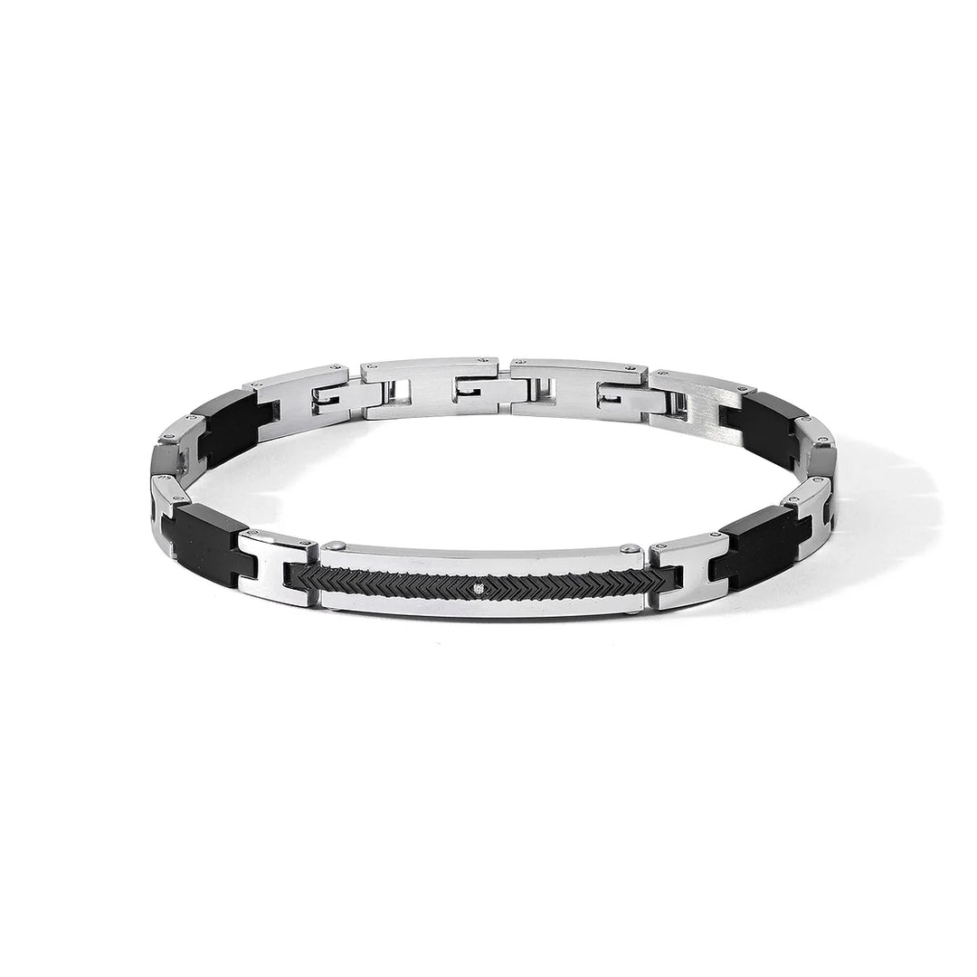 Bracelet cote faces en acier finitions PVD Black Zircon UBR 1182