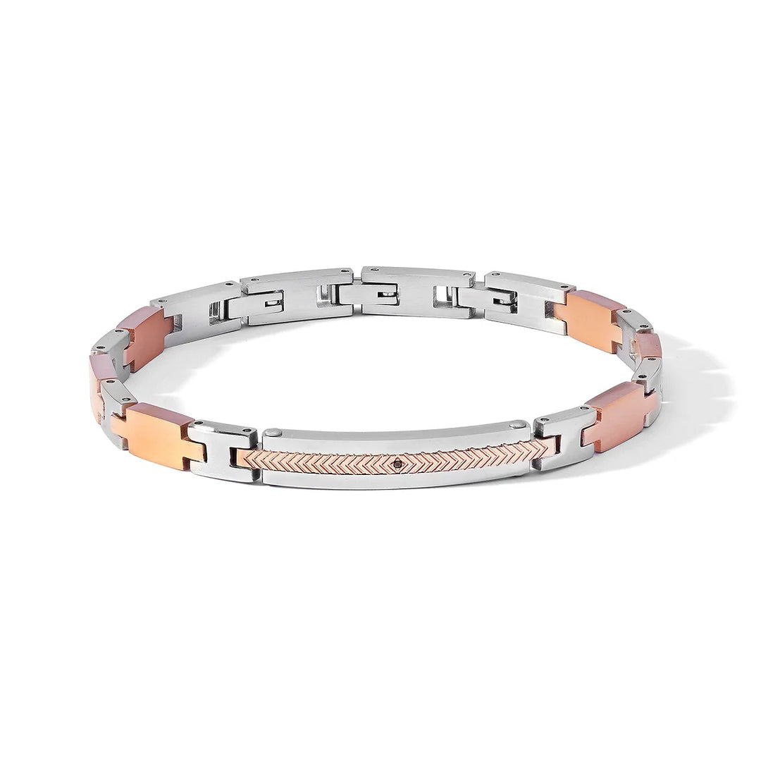 Bracelet cote faces en acier finitions PVD Gold Pink Zircon UBR 1181