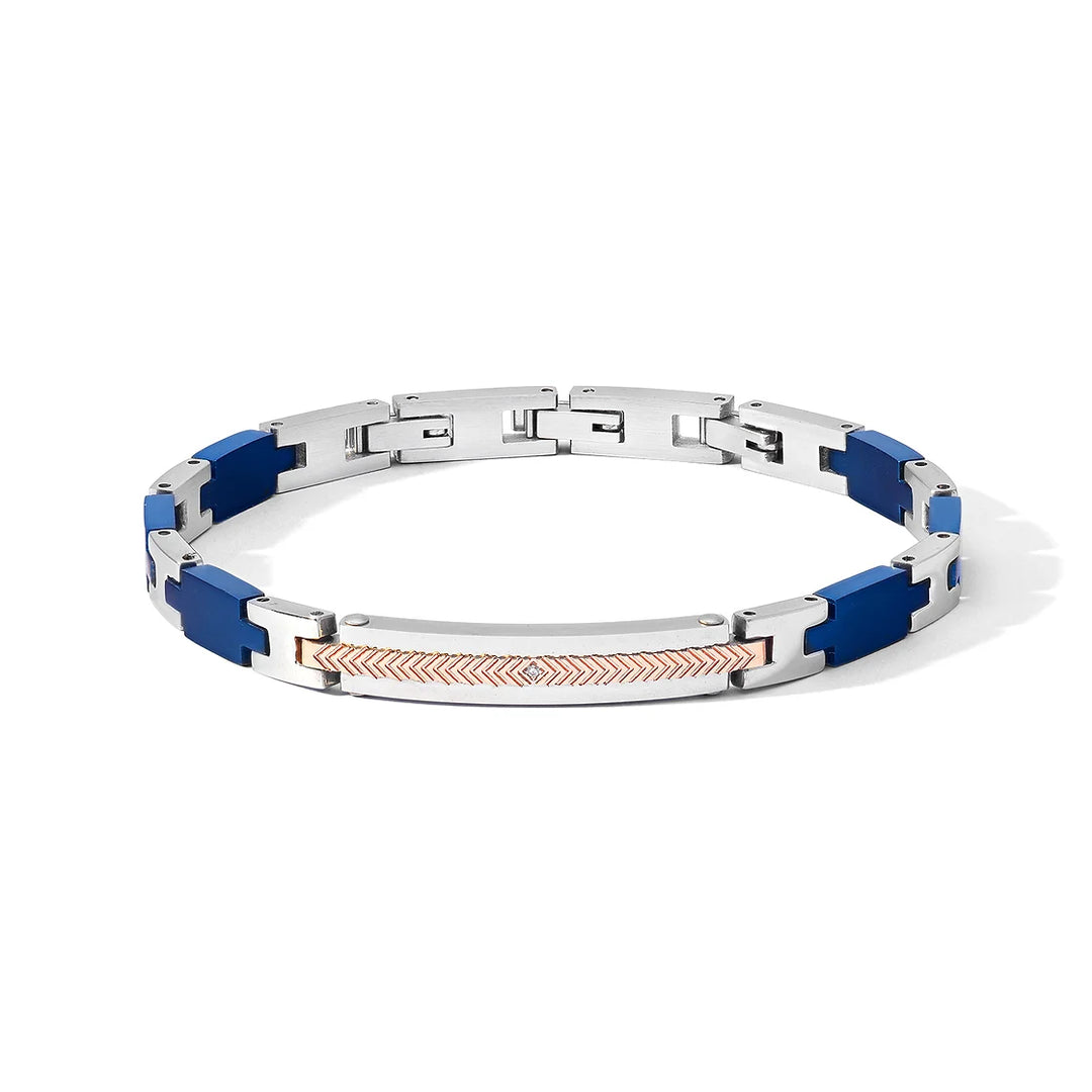 Bracelet Comets acier finitions PVD or rose et bleu zircons UBR 1180