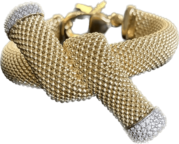 Federica Rossi bracciale in bronzo con intreccio centrale e zirconi nelle estremità laminato oro 18kt FR.BR.10 - Capodagli 1937