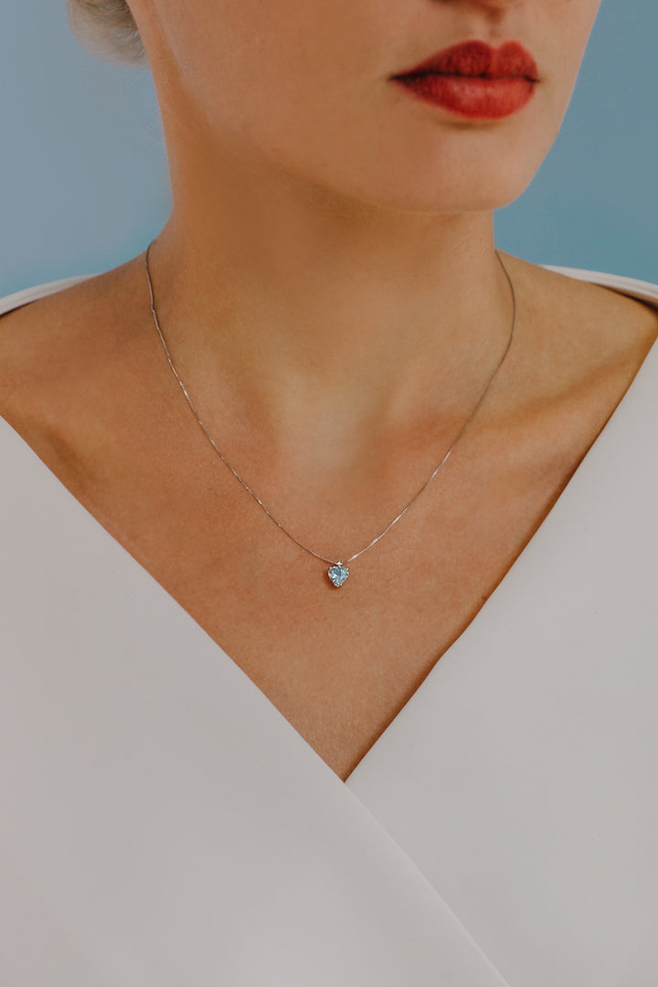 Comete Gold-Diamant- und Aquamarin-Herz-Halskette GLQ272