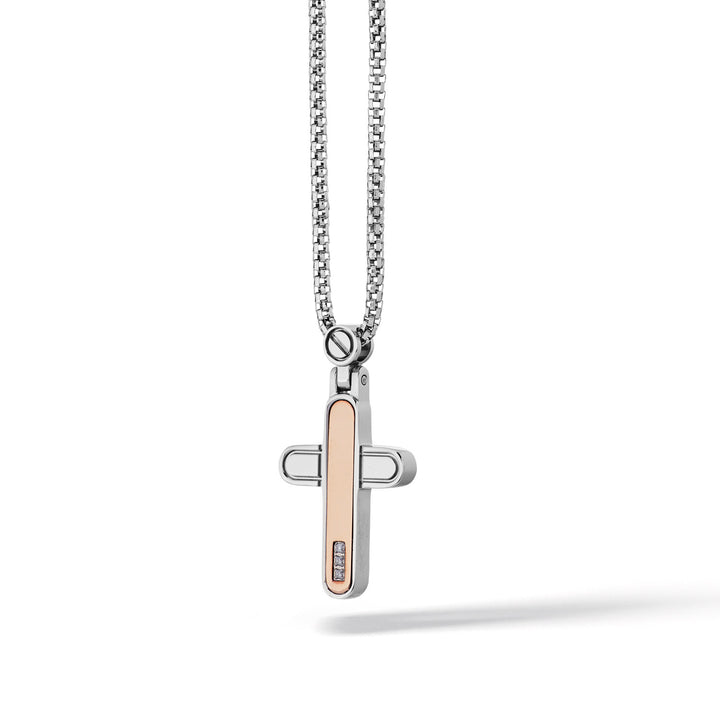 Collier Croix Comète en Acier et Diamants UGL701