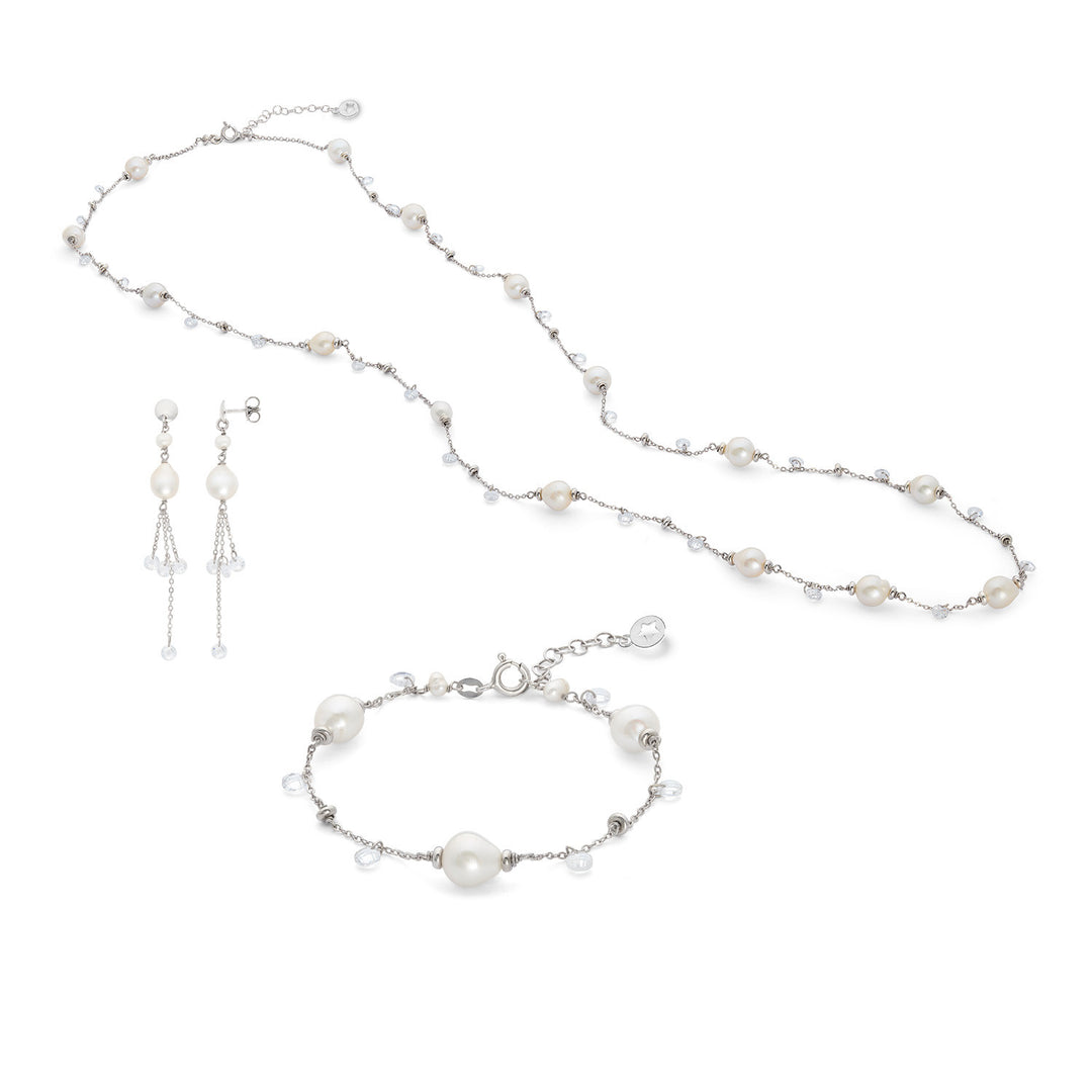 Comete Bracciale, collana e orecchini Argento 925‰ con Perle Acquadolce  e cristalli KIT277229276