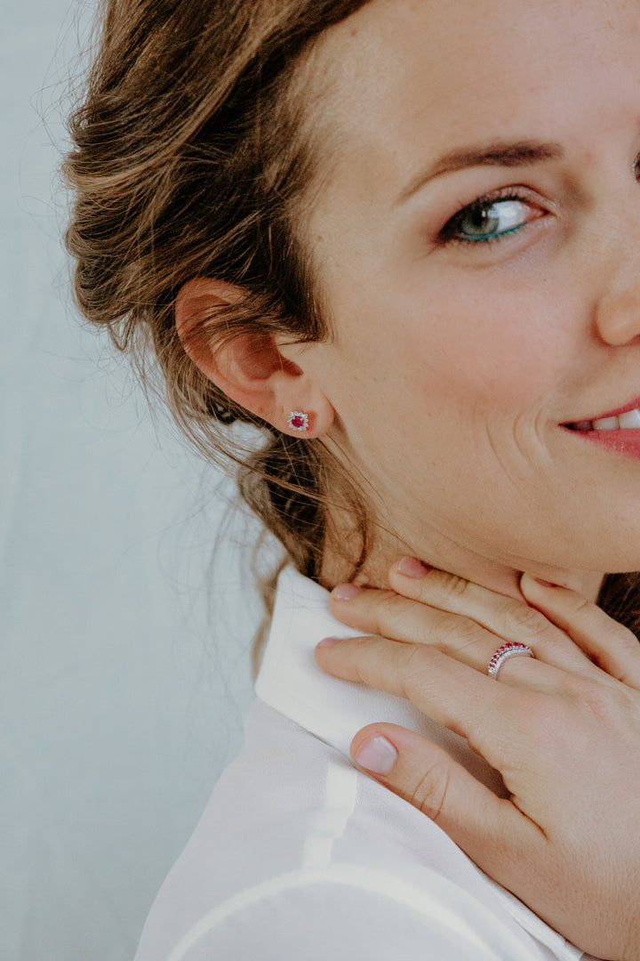 Comete Anello Onda in Oro bianco Diamanti e Rubini ANB2496