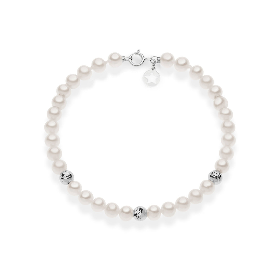 Comete Bracciale di perle e sfere decorate in oro bianco 375‰ KBRQ263B