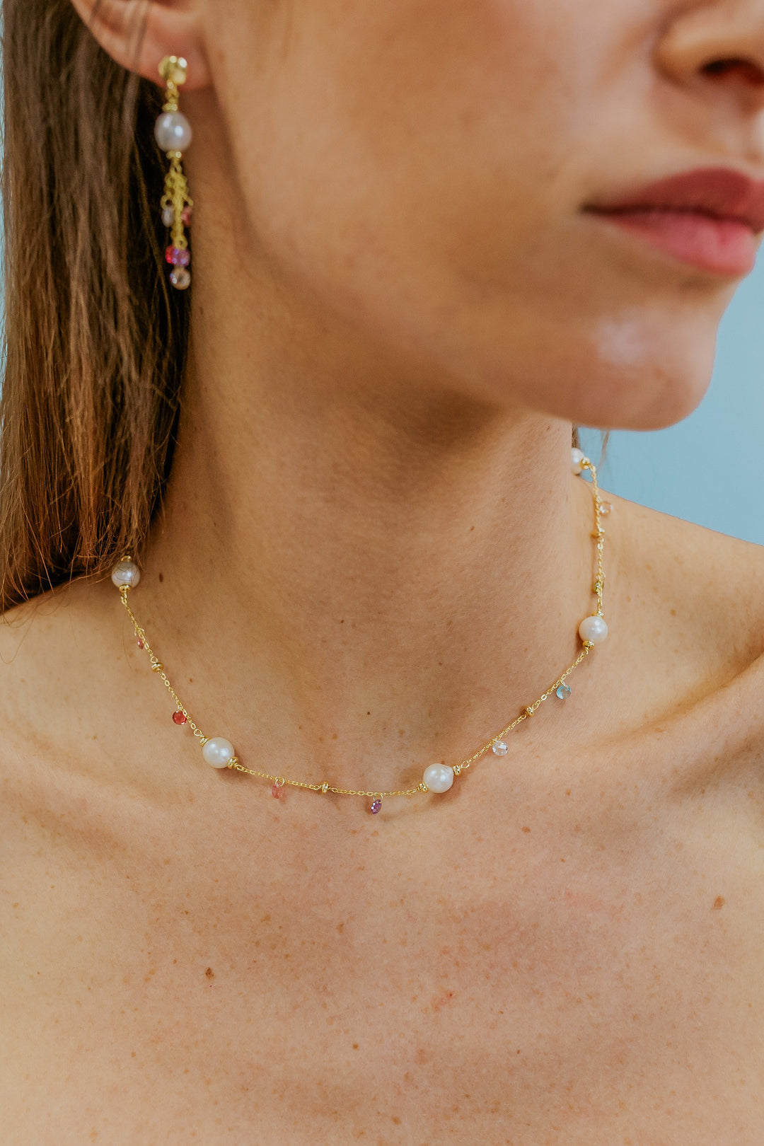 Collier Comete en Argent 925‰ avec cristaux multicolores et Perles Acquadolce GLA276
