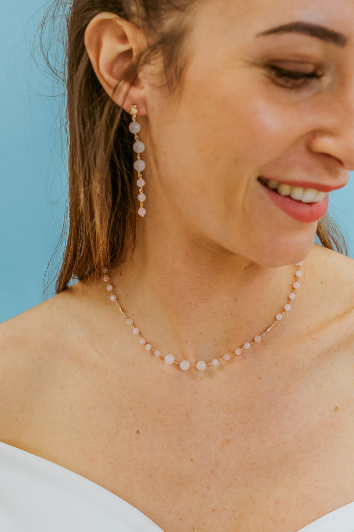 Comete Necklace 925‰ Silver with Rose Quartz and colored Jade GLA279