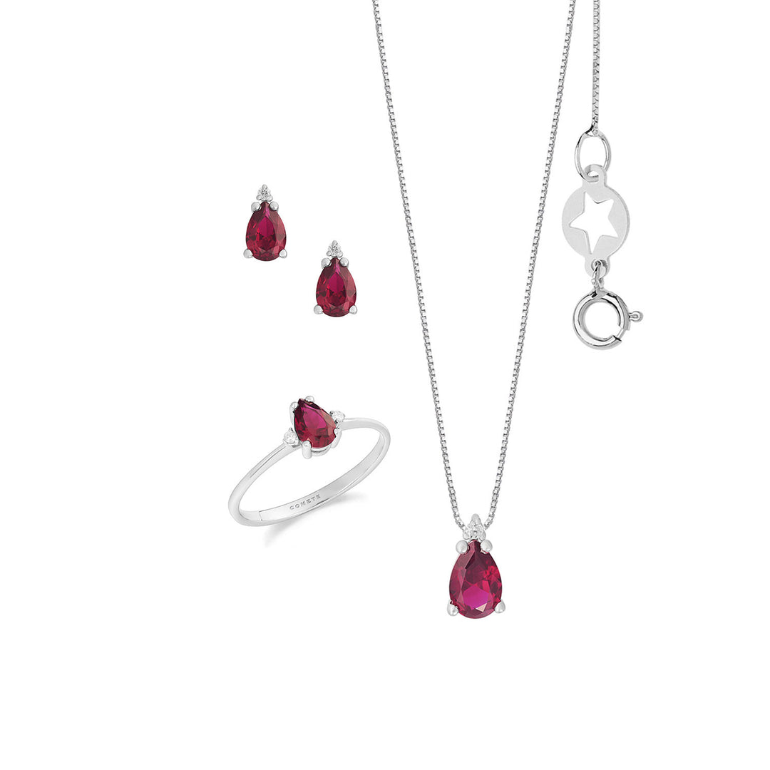Comete Halskette, Ohrringe und Ring aus 750 ‰ Gold, Diamanten und Rubine fallen KIT168327101127