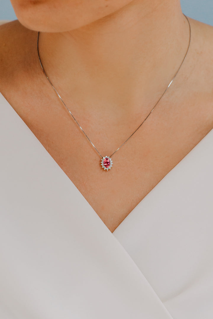 Comete Girocollo in Oro Diamanti e Topazio Rosa ovale GLB1579