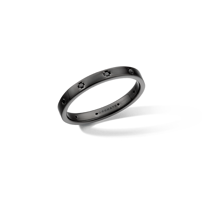 Comete Ring in 925‰ ruthenium silver, black zircons UAN131M9