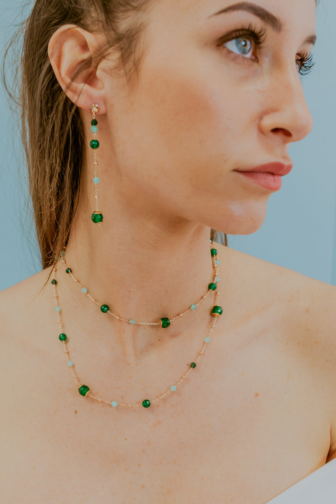 Collier Comete en Argent 925‰ avec Agate colorée, Jade et Quartz GLA270