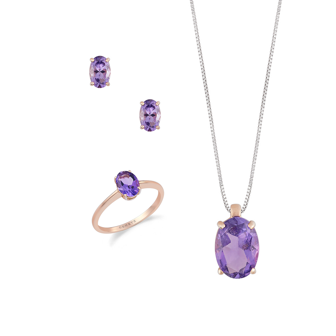 Comete Necklace, ring and earrings in 750‰ rose gold and oval Amethyst KIT166726971111