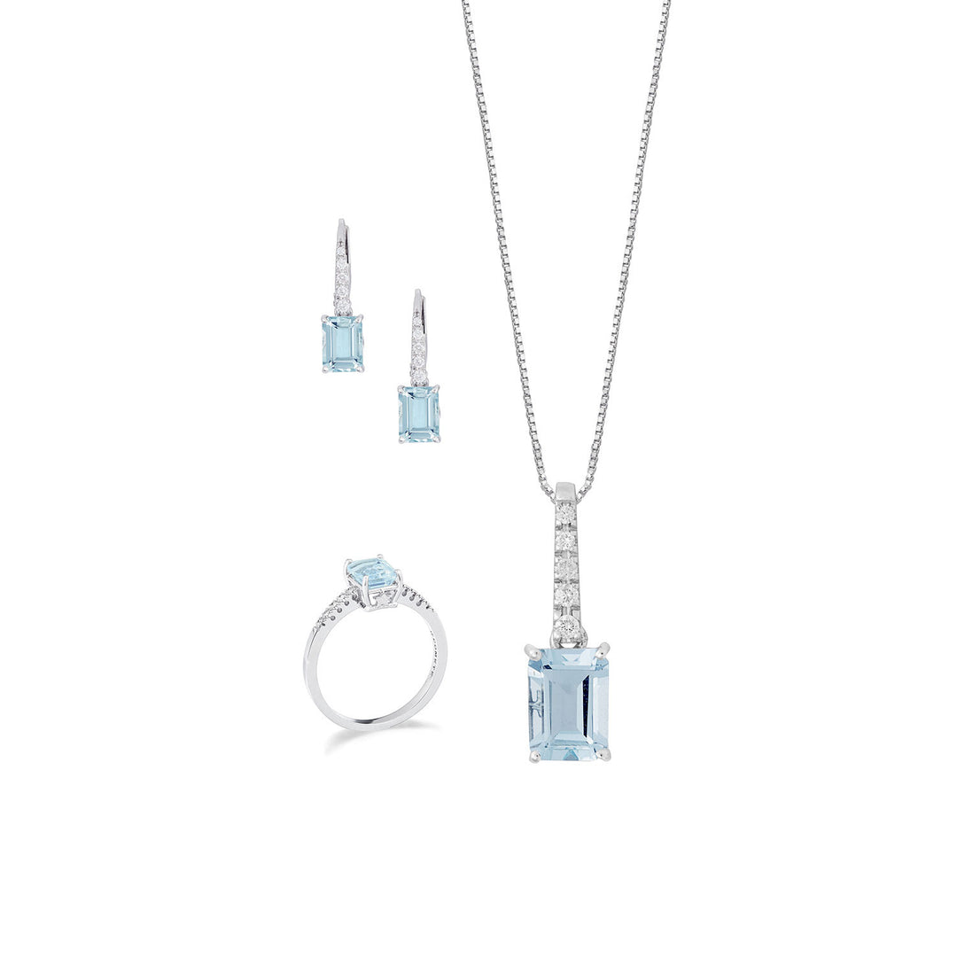 Comete Ring, Necklace and Earrings in octagonal Aquamarine in Gold and Diamonds KIT318353278