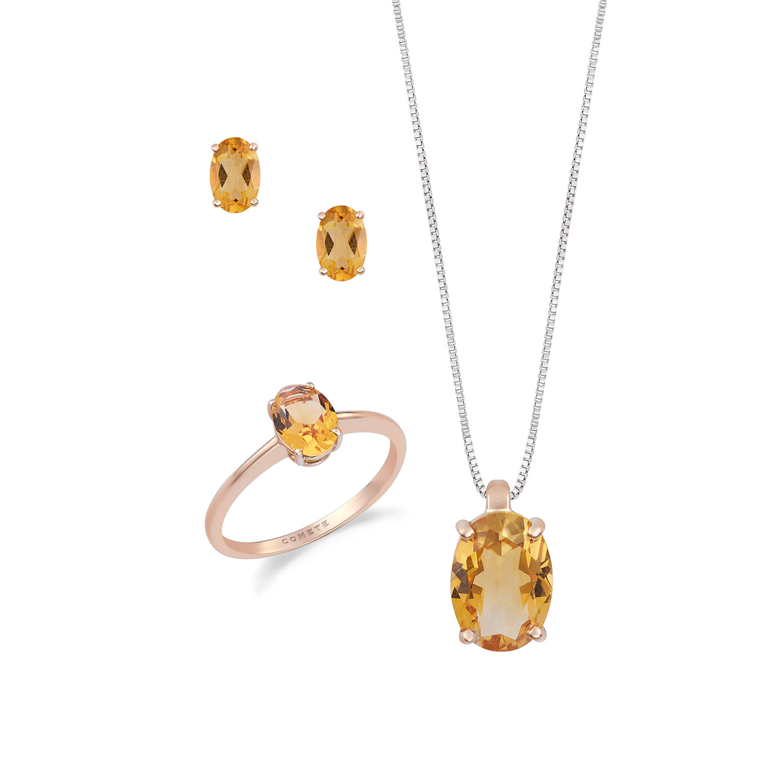 Comete Halskette, Ring und Ohrringe aus 750‰ Roségold und ovalem Citrin KIT166926991113