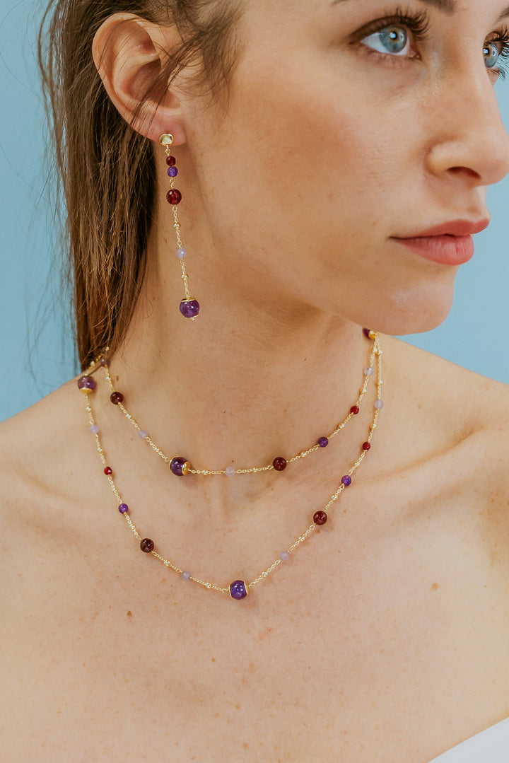 Collier Comete en Argent 925‰ avec Améthyste colorée, Agate et Jade GLA269