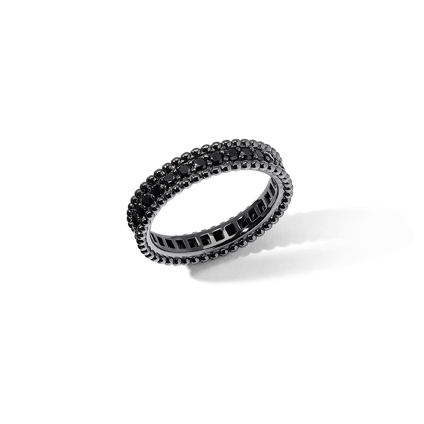Comete Ring in 925‰ ruthenium silver with black zircons UAN133M22