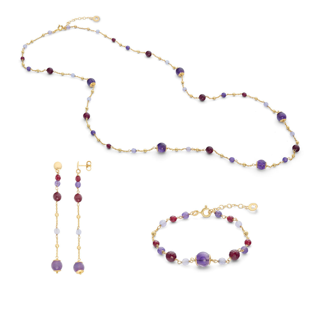 Comete Bracciale, collana e orecchini Argento 925‰ con Ametista, Agata e Giada colorate KIT269219270