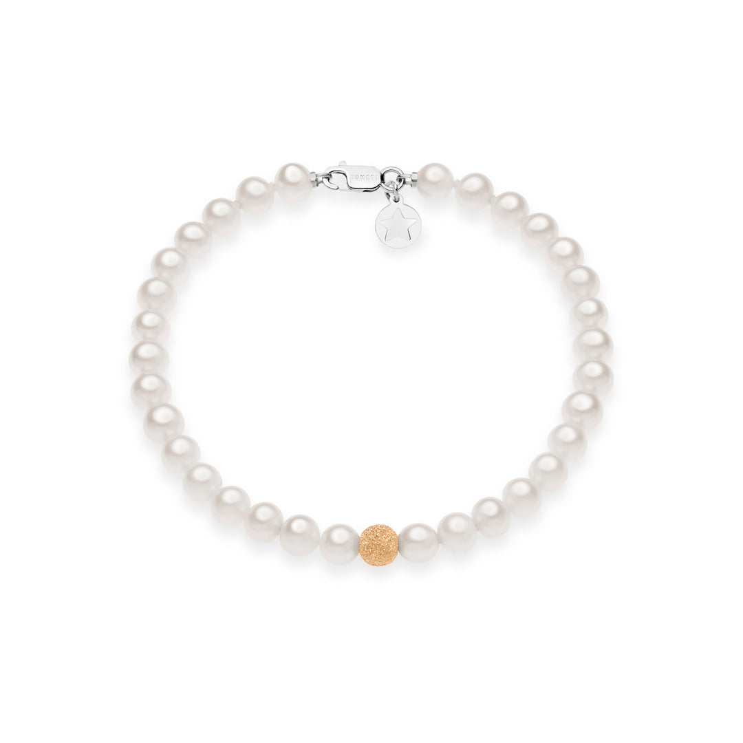 Comete Bracciale Filo Perle Acquadolce e Sfera in Oro Rosè BRQ294