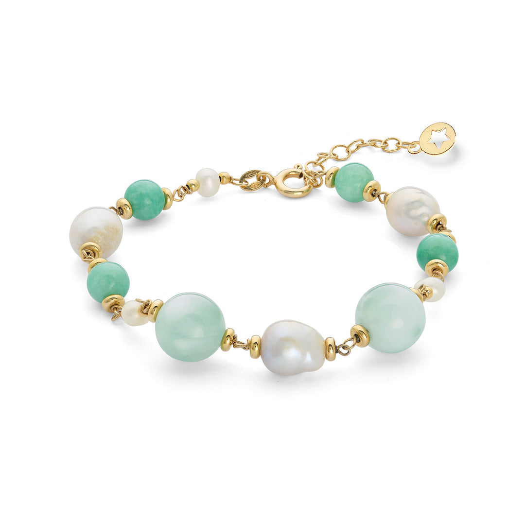Comete-Armband 925‰ Silber mit Acquadolce-Perlen, farbige Jade, Angelite BRA279