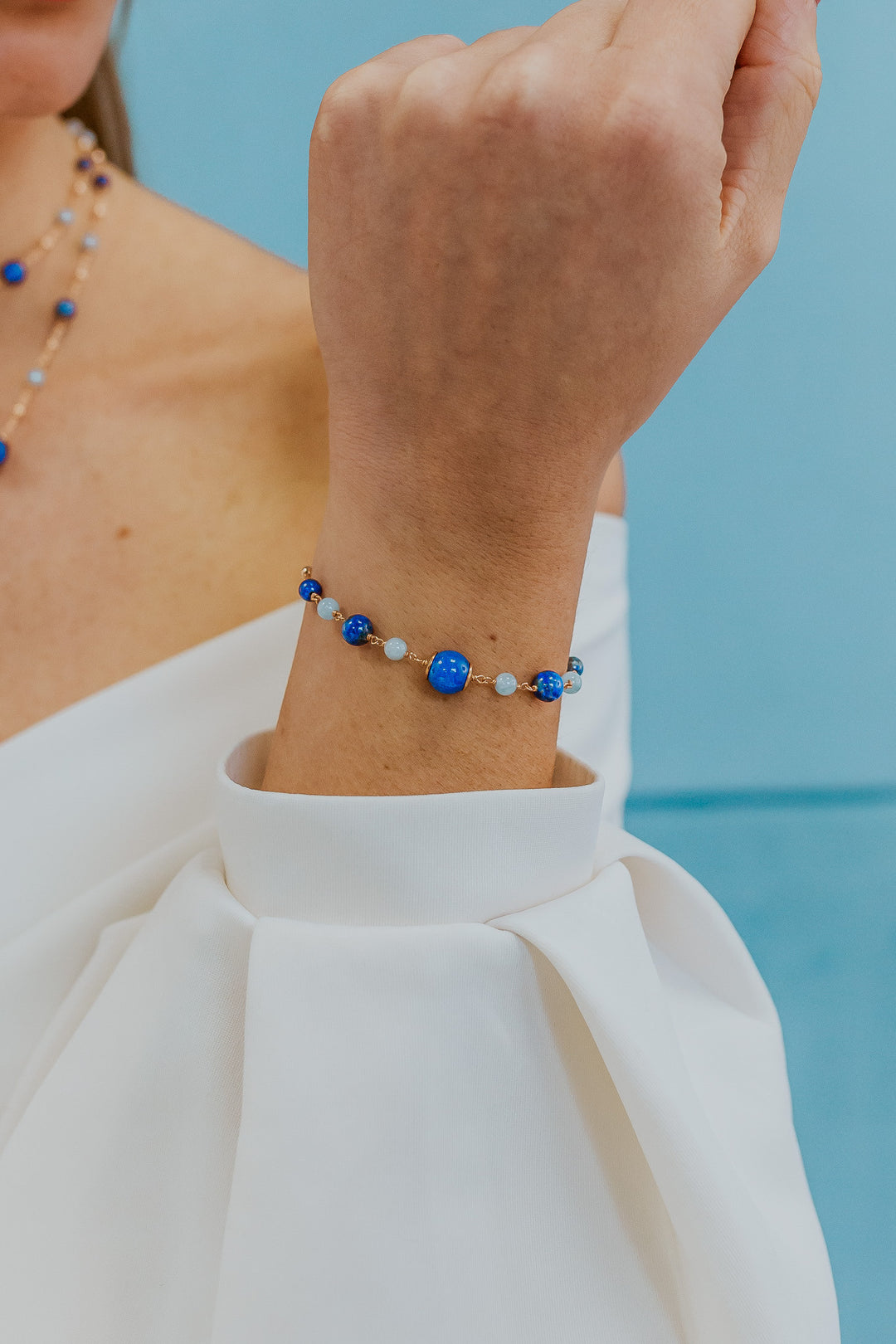 Comete-Armband 925‰ Silber mit Aquamarin, Lapis, farbigem Quarz BRA269