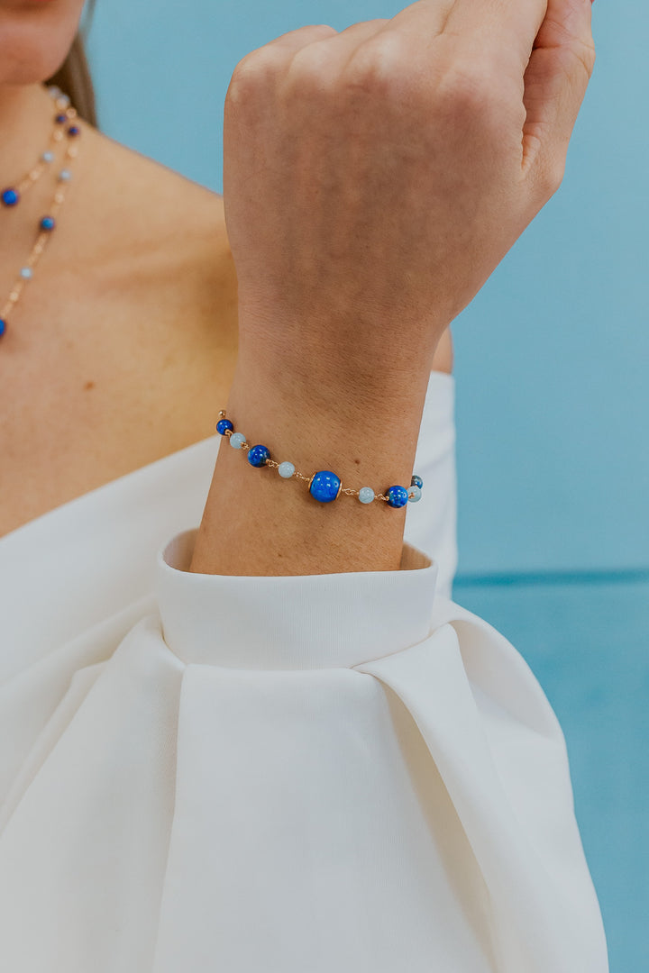 Comete-Armband 925‰ Silber mit Aquamarin, Lapis, farbigem Quarz BRA269