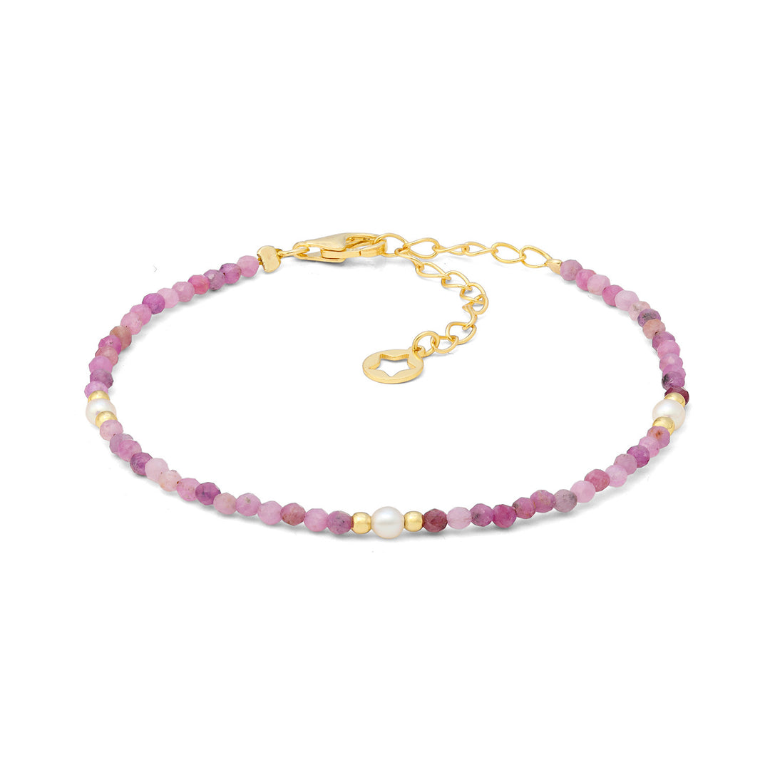 Comete Golden 925‰ silver bracelet with ruby root and pearls BRA285