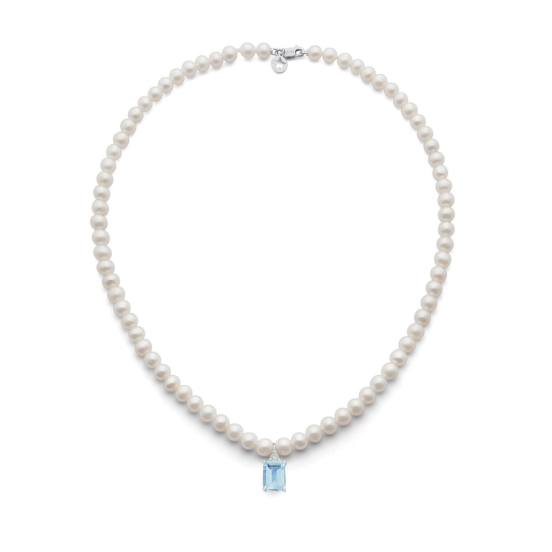 Comete-Halskette mit Perlen aus Gold und Diamant und achteckigem Aquamarin FWQ379