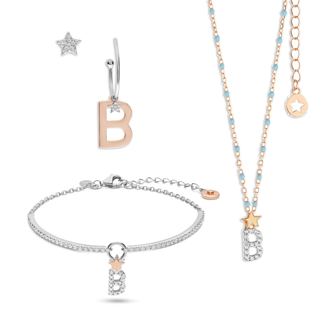 Comete Collana, orecchini e bracciale in Argento Lettera B KIT174149178