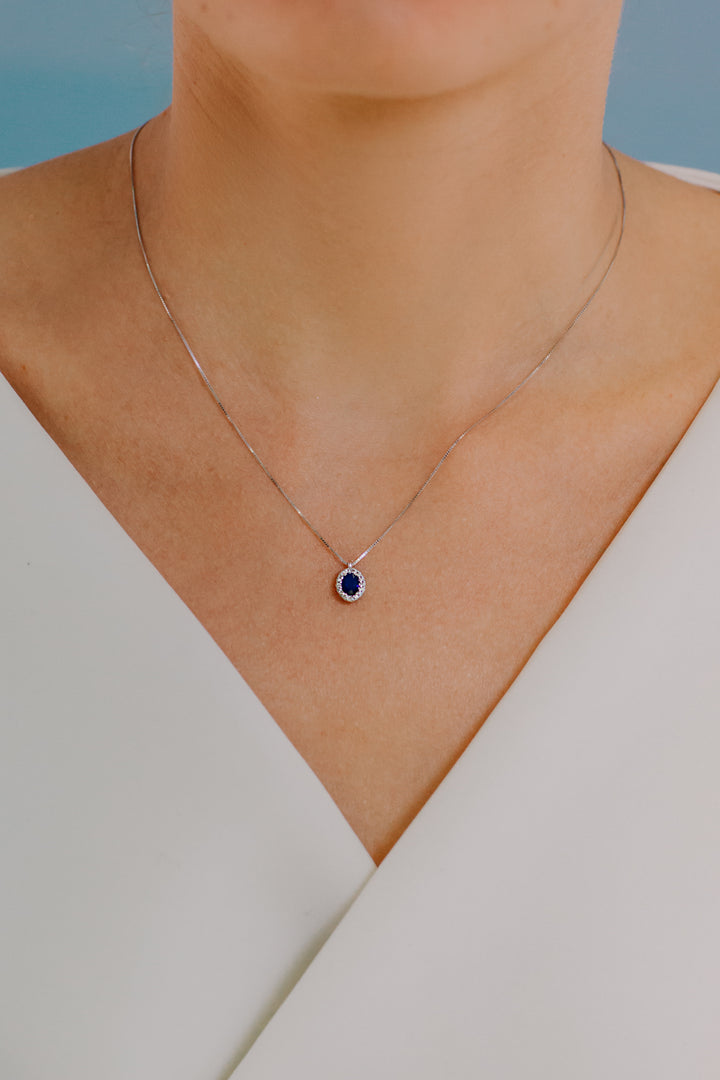 Comete Collana in Oro Diamanti e Zaffiro blu ovale GLB1671