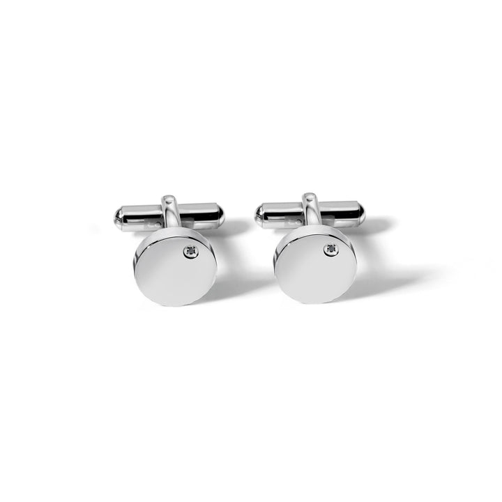 Boutons de manchette ronds Comets en acier et diamants noirs UGM101N