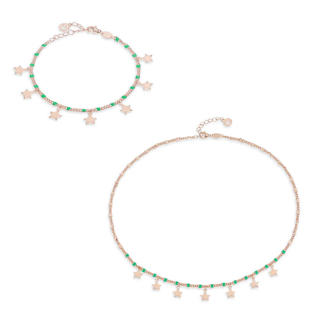 Comete Collana e Bracciale in Argento Stella smalto Verde, Talismano KIT253248