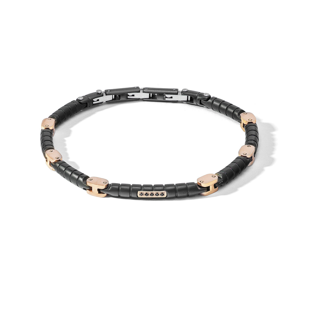 Comete Steel-Armband in schwarzem PVD mit roséfarbenen Elementen und schwarzen Diamanten UBR1157