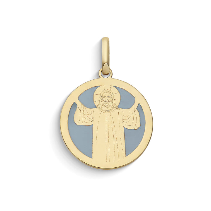 Comete Runder Anhänger mit Jesus-Ikone aus Gelbgold und Emaille KCOB040