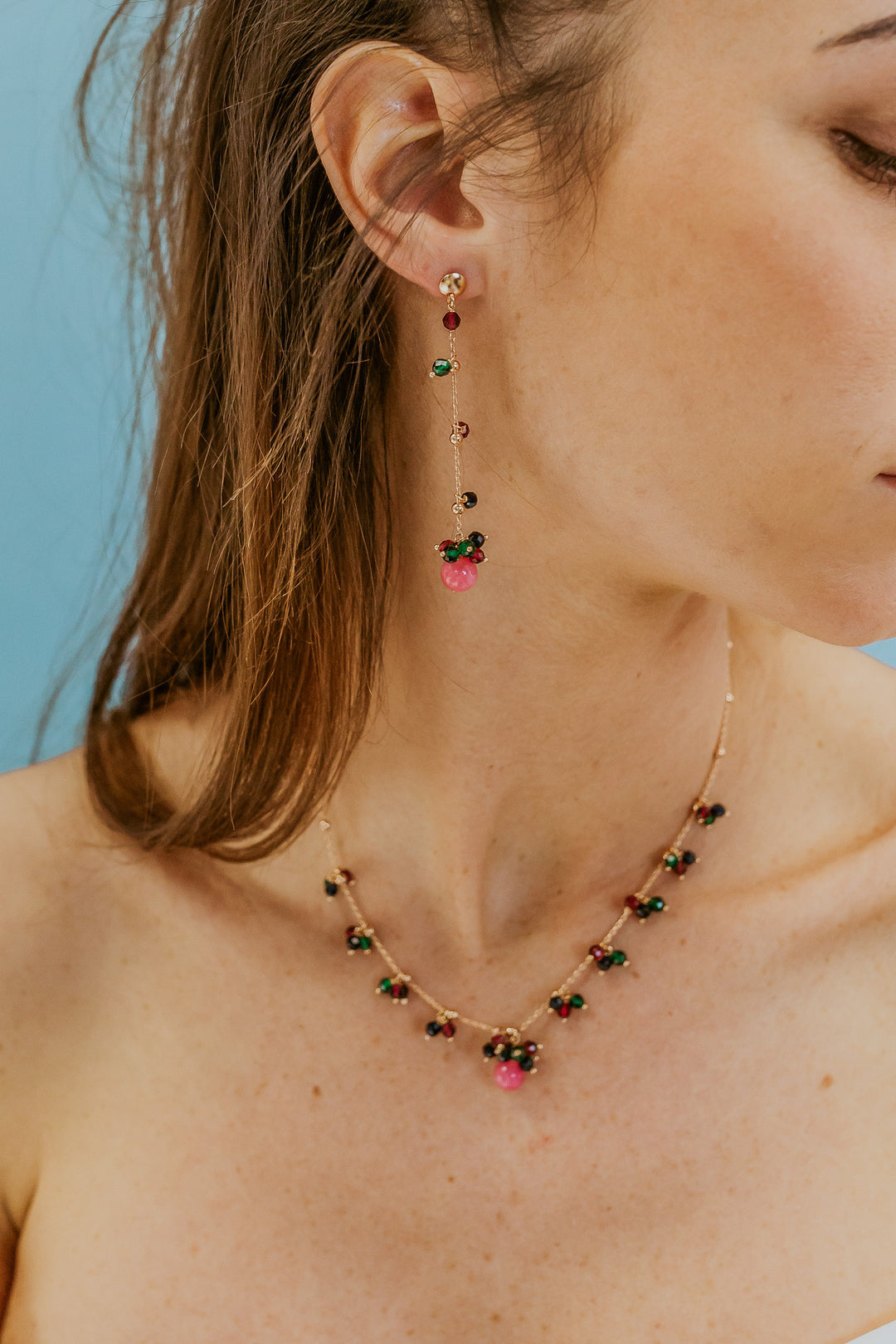 Comete Orecchini Argento 925‰ con Giada e pietre blu, rosse e verdi ORA222