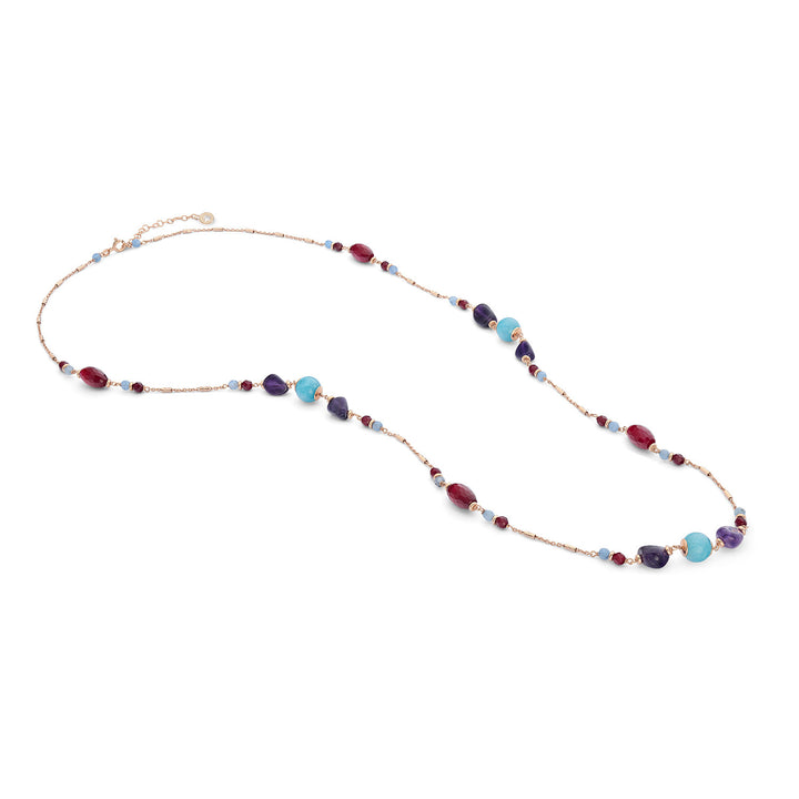 Collier Comete en Argent 925‰ avec Améthyste colorée, Jade et Agate GLA274
