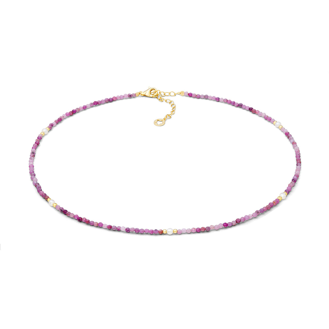 Comete Choker in gold-plated 925‰ silver with ruby root and pearls GLA291