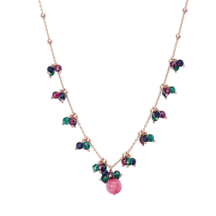Comete Necklace 925‰ Silver with Jade and blue, red and green stones GLA272
