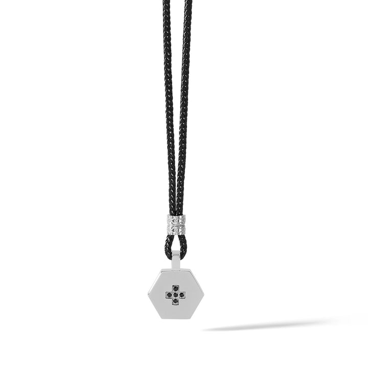 Comete Tour de cou hexagonal en acier et cordon noir UGL617