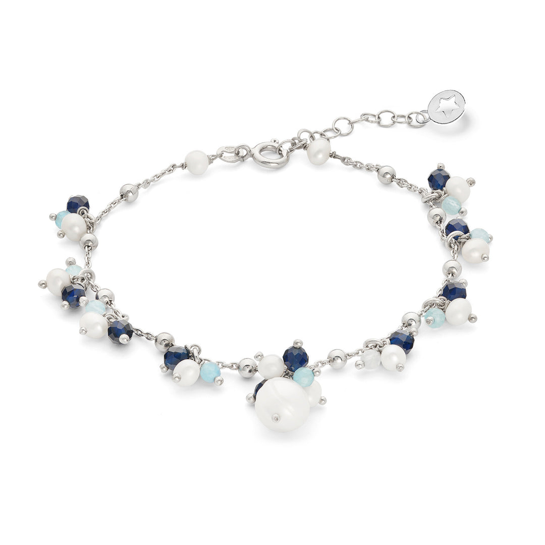 Comete Bracciale Argento 925‰ con Acquamarina, pietre blu e Perle acquadolce BRA271