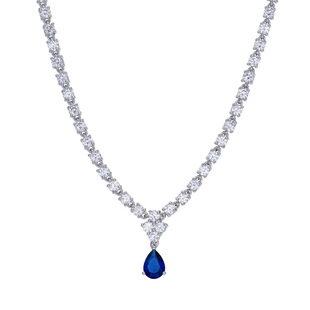 Collier Comète en Argent 925‰ et Zircons blancs et bleus GLA266