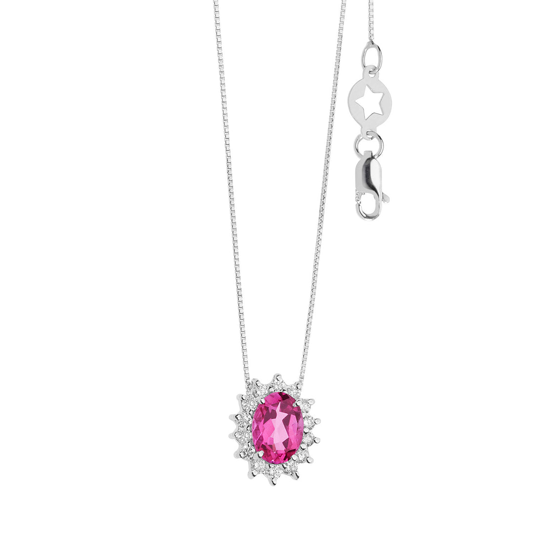 Comete Girocollo in Oro Diamanti e Topazio Rosa ovale GLB1579
