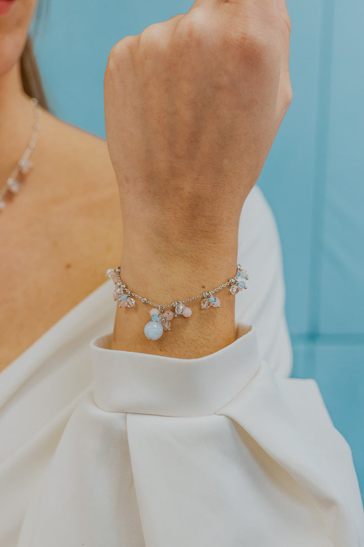 Comete-Armband 925‰ Silber mit Aquamarin, Bergkristall, farbiger Jade BRA273